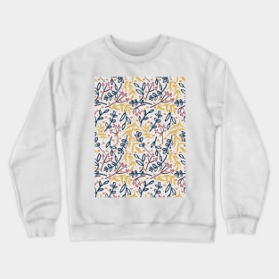 Botanicals and Dots - Hand drawn Design - Pink, Yellow, Navy Blue Crewneck Sweatshirt